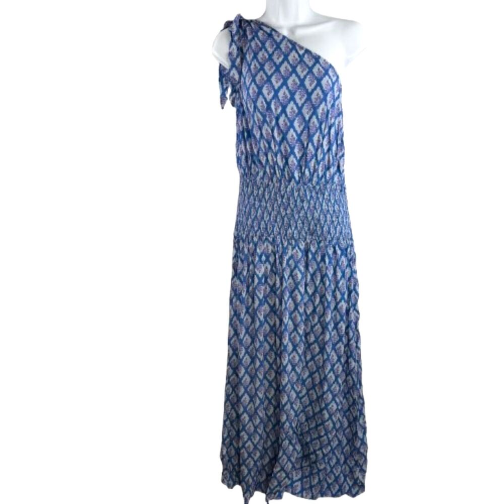 Cupshe NWT Blue Floral One Shoulder Smocked Waist Boho Maxi Dress Size M